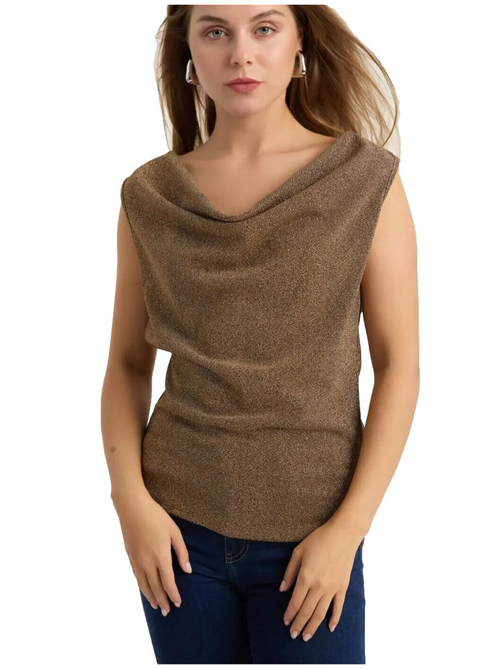 Michael Stars S Small Women’s Brown Shimmer Cowl Neck Sleeveless Top